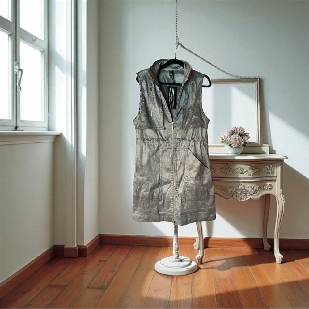 MarlaWynne Silver Metallic Sleeveless Zip Front Dress-Size Small NWT